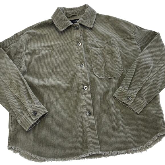Zara Shacket Womens X Small Green Corduroy Raw Hem Shirt Jacket - Picture 2 of 10